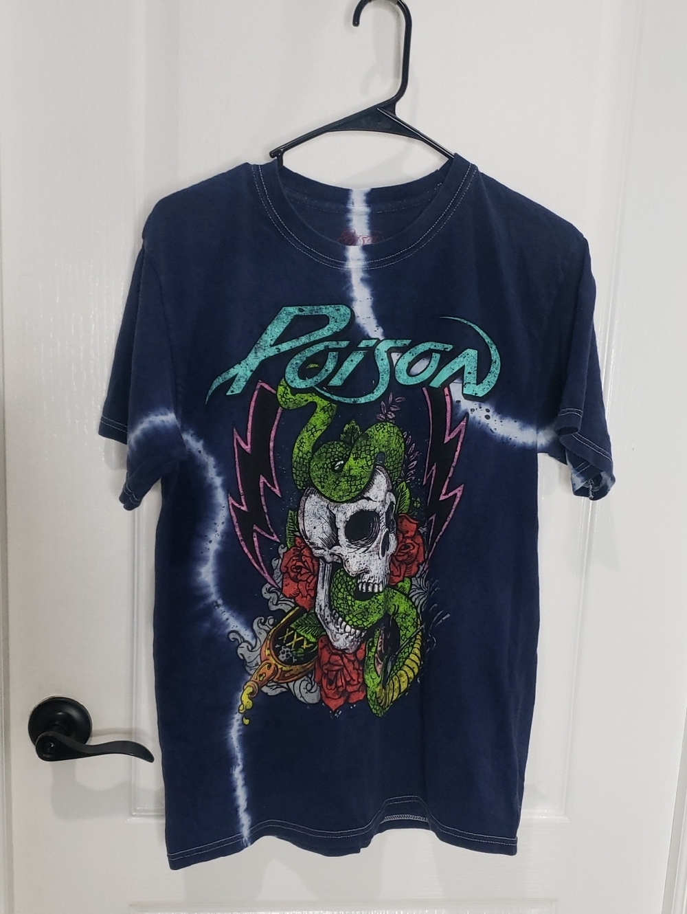 Poison Hair Metal Band Blue Tie Dye T-Shirt Size Medium